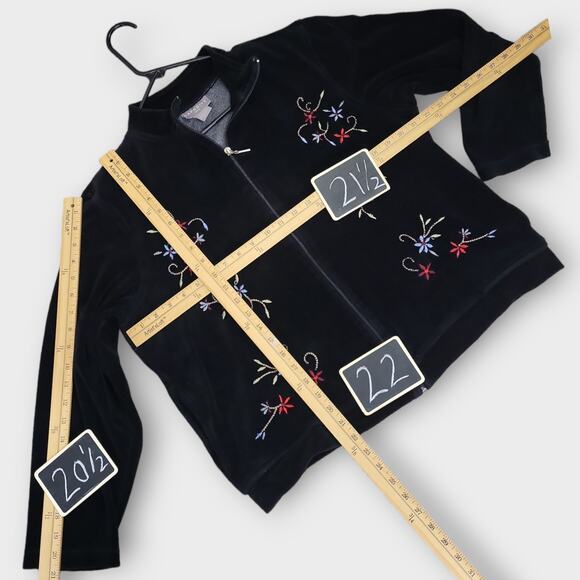 Vintage Capacity Knits Jacket Womens  XL Black Velour Embroidered Floral… - Picture 5 of 11